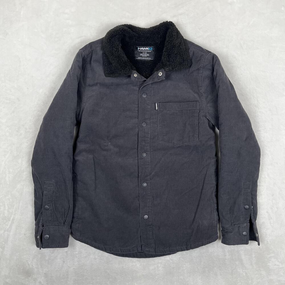 Tony Hawk Jacket Mens Small Gray Corduroy Sherpa Lined Shirt Shacket Y2K Skate